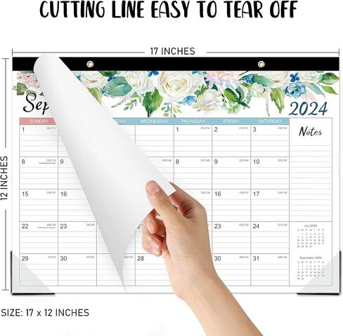 Desk Calendar 2024-2024 Desk Calendar, 12 Monthly Desk/Wall Calendar 2-in-1, Jan. 2024 - Dec. 2024, 16.8" x 12", Desk Calendar with Thick Paper + Corner Protectors + Large Ruled Blocks - Floral in Kuwait