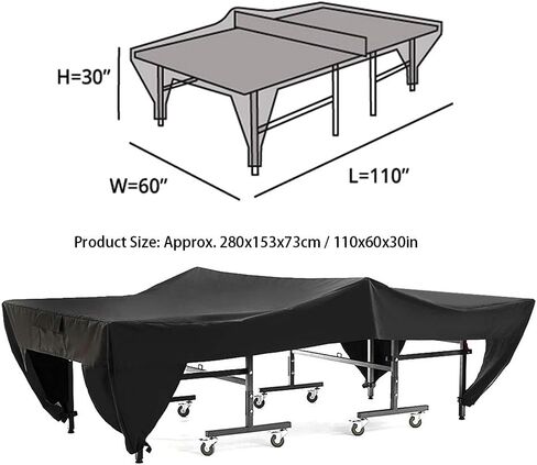 غطاء طاولة تنس، غطاء طاولة بينج بونج مقاوم للماء للاستخدام الداخلي والخارجي يناسب كلا الطاولات القابلة للطي والطاولات المسطحة وحماية من جميع الأحوال الجوية باللون الأسود (110.2 × 60.2 × 28.7 بوصة) in Kuwait