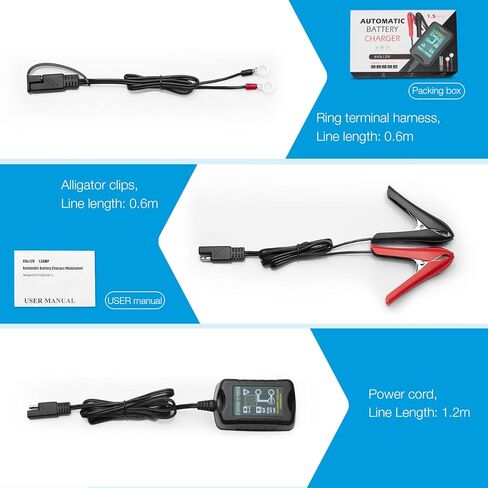 شاحن بطارية EBL 6V 12V 1.5Amp شاحن ذكي - شاحن بطارية السيارة المحمول شاحن هزيلة للحفاظ على البطارية مع تعويض درجة الحرارة للسيارات والدراجات النارية والقوارب والمركبات الرباعية والمركبات الترفيهية in Kuwait