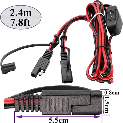SAE Extension Cable 16 AWG Wire Harness 12V-24V DC SAE to SAE Cable with Switch Quick Connect/Disconnect Snap Action Cable for Motorcycle Cars,Camp Trailer Solar Panels(2.4m/7.8ft-Switch) in Saudi Arabia