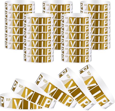 100 Pcs VIP Wristbands for Events Waterproof Paper Bracelets Lightweight Event Wristbands for Party Concert Club Amusement Park Festivals (Gold) in Kuwait