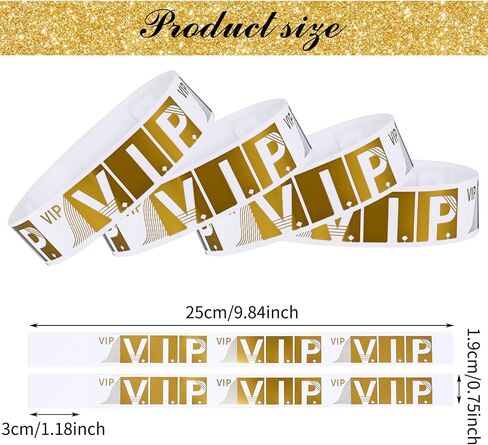 100 Pcs VIP Wristbands for Events Waterproof Paper Bracelets Lightweight Event Wristbands for Party Concert Club Amusement Park Festivals (Gold) in Kuwait