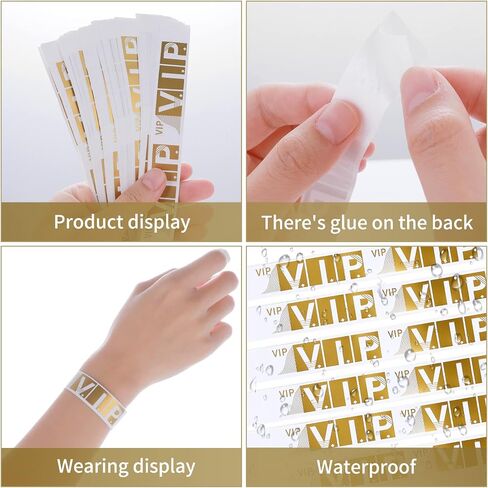 100 Pcs VIP Wristbands for Events Waterproof Paper Bracelets Lightweight Event Wristbands for Party Concert Club Amusement Park Festivals (Gold) in Kuwait