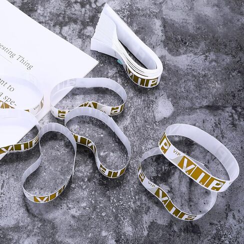 100 Pcs VIP Wristbands for Events Waterproof Paper Bracelets Lightweight Event Wristbands for Party Concert Club Amusement Park Festivals (Gold) in Kuwait