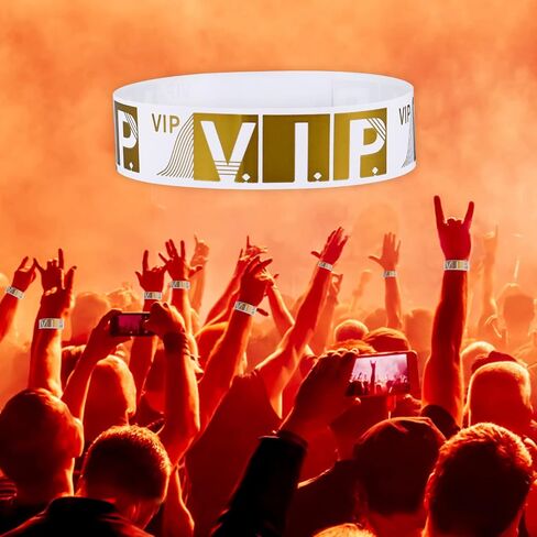 100 Pcs VIP Wristbands for Events Waterproof Paper Bracelets Lightweight Event Wristbands for Party Concert Club Amusement Park Festivals (Gold) in Kuwait