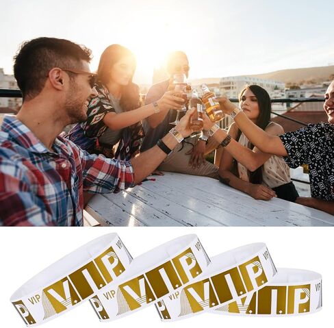 100 Pcs VIP Wristbands for Events Waterproof Paper Bracelets Lightweight Event Wristbands for Party Concert Club Amusement Park Festivals (Gold) in Kuwait