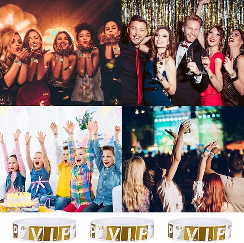 100 Pcs VIP Wristbands for Events Waterproof Paper Bracelets Lightweight Event Wristbands for Party Concert Club Amusement Park Festivals (Gold) in Kuwait