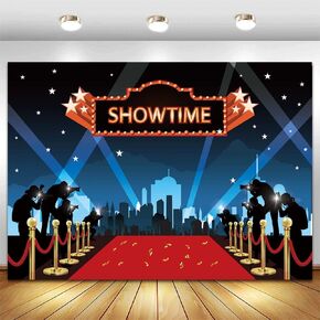 Qian 7x5ft Show Time Red Carpet Photography Backdrop for Movie Star Themed Pajamas Party Photo Background Ceremony Party Photo Booth Props Banner