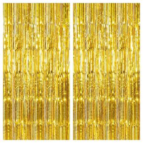 KatchOn, XtraLarge Gold Fringe Curtain Backdrop - 8x3.2 Feet, Pack of 2 Gold Streamers Party Decorations | Gold Foil Curtain for Gold Party Decorations | Gold Streamer Backdrop, Graduation Decorations