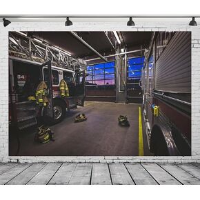BELECO 7x5ft Fabric Fire Station Interior Backdrop for Photography Fire Truck Firefighter Suits Equipments Background Fireman Firefighters Backdrop Fire Theme Party Decorations Photo Studio Props