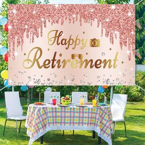 Happy Retirement Backdrop with 70.8"X43.3", Large Happy Retirement Banner Background Photography with Rope，Retirement Party Decoration Supplies for Photo Booth Props Decor Outdoor Indoor
