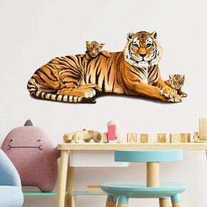 Cute Tiger and Cubs Wall Decal Nursery Jungle Animal Wall Sticker Removable Peel and Stick Waterproof Wall Art Decor Stickers for Kids Baby Classroom Living Room Playing Room Bedroom