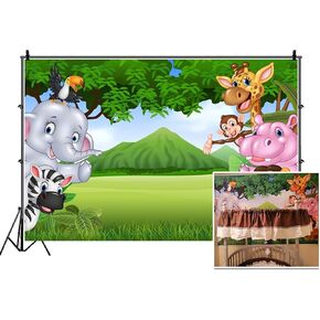 Leyiyi 7x5ft Photography Background Cartoon Birthday Backdrop Room Wallpaper Jungle Zoo Elephant Lion Dragon Monkey Grassland Mountain Baby Shower Photo Portrait Vinyl Studio Video Prop