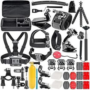 50 in 1 Action Camera Accessory Kit Compatible with GoPro Hero 12 11 10 9 DJI OSMO 4 3 2 Insta360 X3 X2 GO 3 SJCAM DBPOWER AKASO VicTsing APEMAN WiMiUS QUMOX Lightdow Campark Sony Sports DV