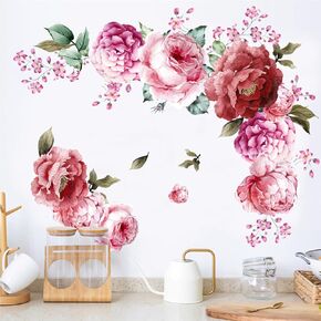 Peony Flower Wall Stickers 3D Pink Flowers Wall Decals, Peel and Stick Removable Wall Art Decor, DIY Mural Wall Art Decor for Kids Room Nursery Classroom Living Room Bedroom Home Decoration (E) in Kuwait