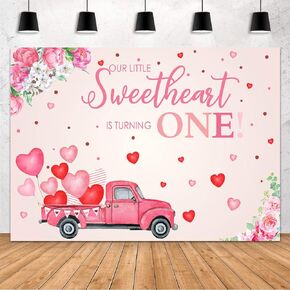 MEHOFOND Sweetheart 1st Birthday Backdrop Valentine Birthday Decorations Banner Our Little Sweetheart is Turning One Pink Floral Photography Background Studio Photo Props 7x5ft