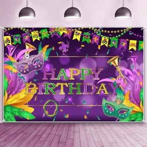 Mardi Gras Birthday Party Decorations, Mardi Gras Themed Party Backdrop Carnival Masquerade Photo Booth Props Background Fabric Mardi Gras Sign Banner Booth Backdrop for Mardi Gras Party Supplies