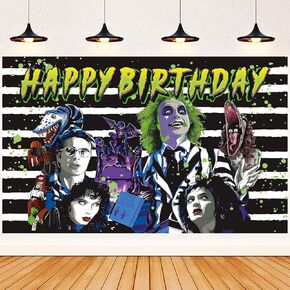 Horror Birthday Party Decorations, 71×43 Inches Happy Birthday Backdrop Birthday Party Supplies Banner Large Fabric Backdrop, Gothic Horror Party Decorations, Birthday Decor for Celebration