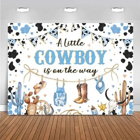 Mocsicka Cowboy Baby Shower Backdrop for Boy Blue A Little Cowboy is On The Way Party Decorations Banner Wild West Western Rodeo Cow Country Background Photo Booth Props (7x5ft)