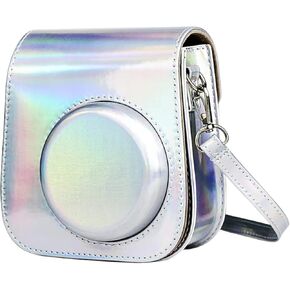 Case Compatible with Fujifilm Instax Mini 11 Instant Camera - PU Leather Bag with Pocket and Adjustable Shoulder Strap and 20 Sheets Colorful Photo Instant Films Sticker, Magic Silver
