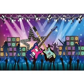Shensu Music Carnival Night Photography Backgrounds 9x6ft Cartoon Stage Guitar Lighting Party Events Photo Backdrop Banner Kids Baby Girls Boys Portrait Photoshoot Booth Studio Props Vinyl