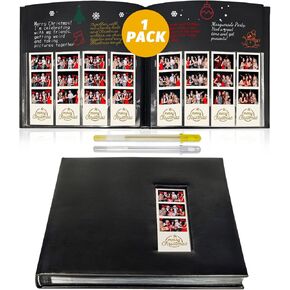 Photo Booth Album,Premium 2x6 160 photos Leather Photo Album with Writing Space,Scrapbook Album for 2x6 Photo Strips, Photo Album Book with Sleeves, Wedding Guest Book, Memory Book, Black