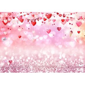 LYWYGG 7x5ft Happy Valentine's Day Photography Backdrops Love Heart Bridal Shower Wedding Party Decor Banner Newborn Baby Birthday Party Background Decor Banner Pink Glitter Backdrop cp-466