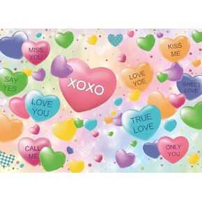Valentine's Day Backdrop Kisses Hugs XOXO Photography Background Rainbow Heart Backdrop Valentines Backdrop Party Decorations Banner cp-597 7x5ft