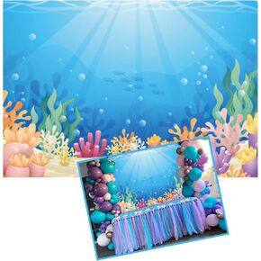 7x5ft Under The Sea Backdrop Colorful Reefs and Algae Decoration Underwater World Backdrops Sun Ray Ocean Photography Background Baby Kids Sea Theme Party Cake Table Banner