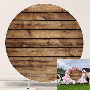 7x7ft Rustic Wood Round Backdrop Cover Polyester Brown Wood Circle Background for Photography Vintage Wood Texture Wall Round Backdrop Baby Shower Birthday Party Wedding Photo Shoot Studio Prop