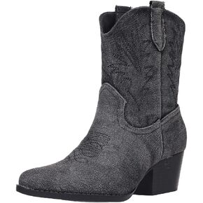 Bandkos Women's Western Cowboy Ankle Boot With Embroidered Comfy Fashion Vintage Boot-Wide Calf Horse Riding Pointed Toe Cowgirl Short Booties