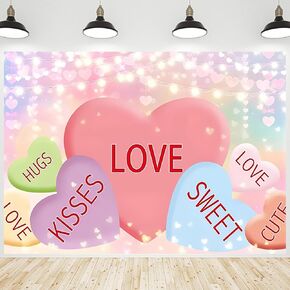 Valentine's Day Backdrop Sweethearts Candy Conversation Hearts Photography Background for Lovers Portraits Valentines Day Party Decorations Banner Supplies Photo Photobooth Props 7x5ft