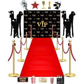 Frienda Movie Theme Party Decorations Kit VIP Photography Backdrop Red Carpet Welcome Pole Decoration Paparazzi Props Accessory Movie Party Cards Props for Movie Theme Birthday Party Supplies
