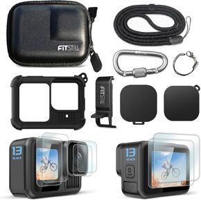 FitStill PU Mini Carrying Case Silicone Sleeve Rubber Protective Case for Go Pro Hero 13 Black,Housing Case Replace Battery Side Cover&Screen Protectors&Lens Caps&Lanyard for Hero13 Accessories Kit