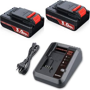 2Pack 3.0Ah PCC680L Replacement for Porter Cable 20V Battery and PCC692L Charger Replacement, Compatible with PCC685L PCC682L PCC685LP Replacement for Porter Cable 20v Lithium Batteies Tools