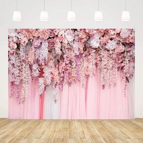10x7ft Pink Floral Wall Backdrop Girls Rose Bridal Shower Wedding Anniversary Flowers Baby Girl Baby Shower Party Decorations Photography Background Photo Shoot Props