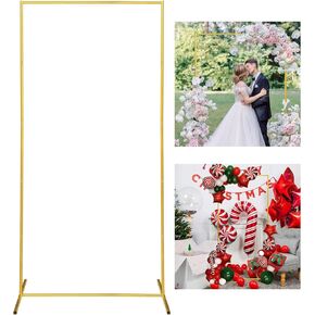 Gold Wedding Arch Backdrop Stand, 6.6FT*6.6FT Square Balloon and Flower Metal Aluminum Frame for Ceremony, Anniversary, Party, Baby Shower Photo Booth Decoration.