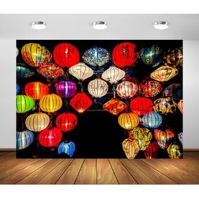 BELECO 7x5ft Fabric Colorful Lanterns Vietnam Backdrop Vietnamese New Year 2025 Lunar New Year Decorations Background Chinese New Year Party Decorations Banner Spring Festival Photoshoot Studio Props