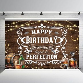 Happy Birthday Party Backdrop for Men-Aged to Perfection Party Whiskey Birthday Wooden Photography Background Beer Birthday Party Banner