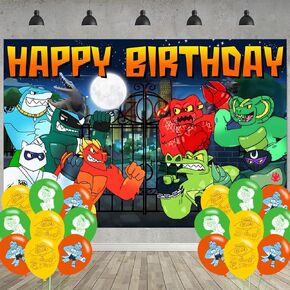 Goo JIT Zu Birthday Party Decoration,Heroes Party Photo Background 5 x 3 FT and 18 Pcs Balloon,Heroes Merch Party Backdrop Supplies
