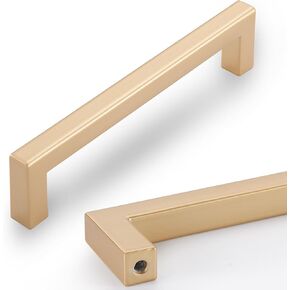 L&lonpa Matte Gold Cabinet Handles – 5 Inch Center to Center, Solid Aluminum Square Drawer Pulls, Durable Modern Hardware for Kitchen, Bedroom, Bathroom, Dresser – 10 Pack