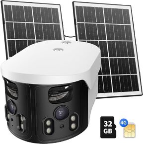 4G LTE Cellular Solar Security Camera Wireless Outdoor, W/Changeable SIM Card&32GB SD,Spotlight Alarm,Color Night Vision,Two-Way Audio,Solar Powered, HD Camera,Motion Detection