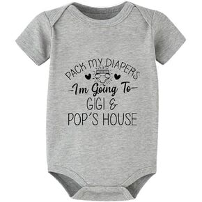 Pack My Diapers I'm Going To Gigi And Pop's House Funny Baby Clothes Short Sleeve Infant Baby Bodysuit