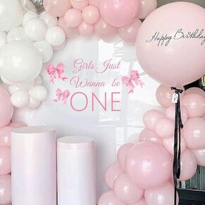 Girls Just Wanna Be One Decal - Girls Just Wanna Be One Birthday Party Decorations Decal,Pink Bow Sign First Birthday Party Supplies Decal (Girls One Decal)