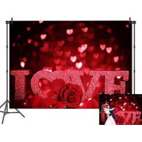 3D Red Rose Love Flower Photography Background Floral Flower Romantic Valentine Love Backdrop Valentine's Day Wedding Reception Photo Backdrop Studio Prop Banner 7x5FT