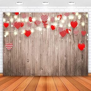9x6ft Valentine's Day Backdrop for Photography Rustic Wood Red Love Heart Valentines Backdrop Romantic Love Theme Valentine Photoshoot Backdrop Photo Booth Props
