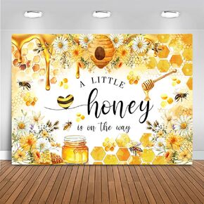 Mocsicka Bee Baby Shower Backdrop A Little Honey is on The Way Baby Shower Party Decorations Banner for Kids Honeycomb Bumble Bee Baby Shower Photography Background (Yellow, 7x5ft(82"x60"))