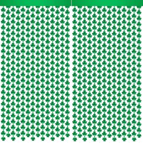 2 Pack 3.2ft x 6.6ft St Patrick's Day Metallic Foil Fringe Curtain, Shamrock Clover Shape Tinsel Curtains Streamers Photo Props Backdrop for Saint Patrick's Day Irish Party Decorations