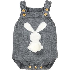mimixiong Baby Bunny Sweater Toddler Jumpsuits Kid's Knitted Cute Rabbit Romper for Easter Christmas