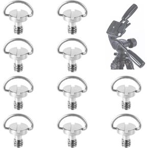 10pcs 1/4" Camera Tripod Screws, Premium Stainless Steel D Shaft D-Ring 1/4" Tripod Screw Adapter Quick Release Camera Screw Practical Accessories for Tripod Monopod Telescope(Silver)